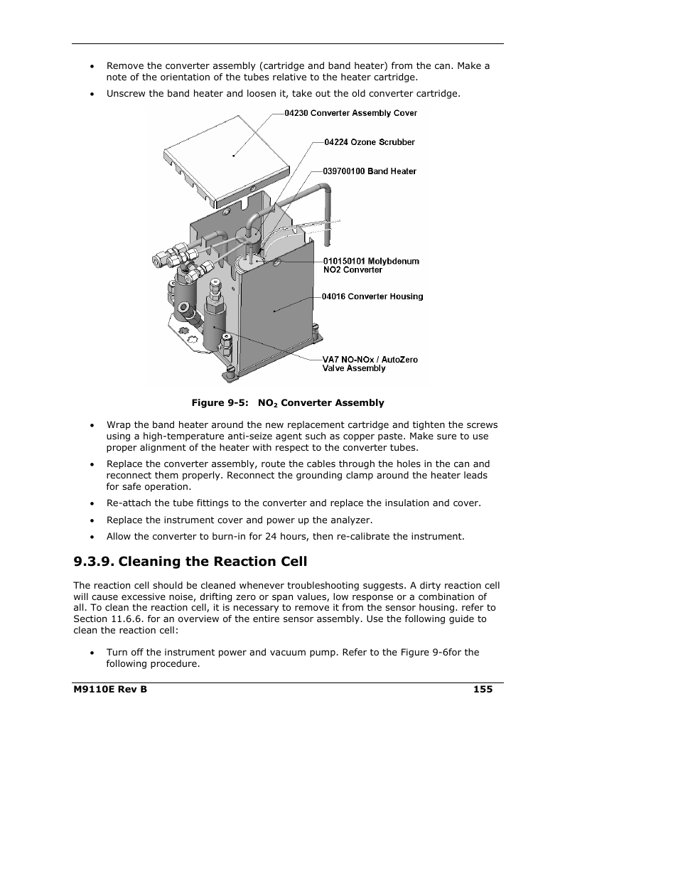 Cleaning the reaction cell | Teledyne 9110E - Nitrogen Oxides Analyzer User Manual | Page 169 / 280