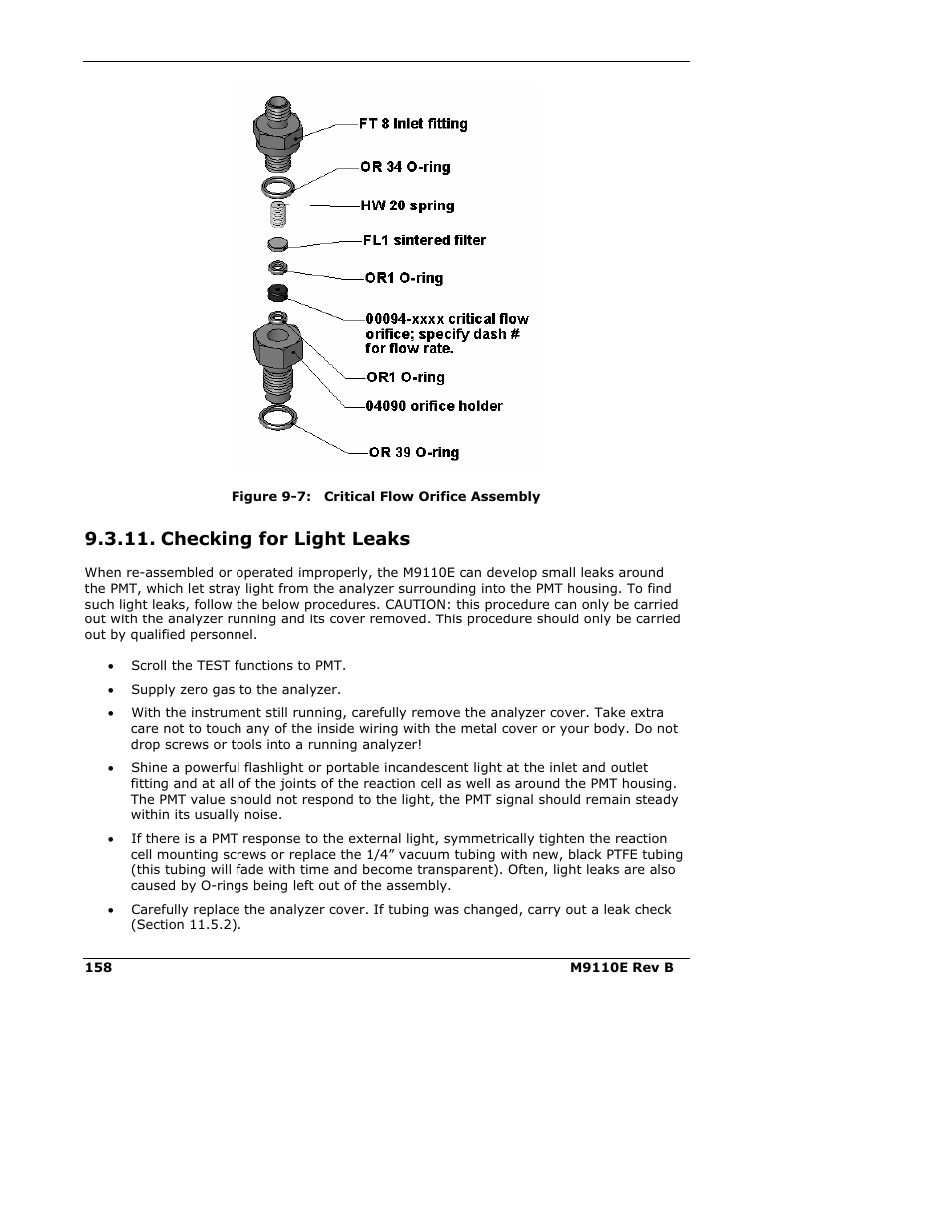 Checking for light leaks | Teledyne 9110E - Nitrogen Oxides Analyzer User Manual | Page 172 / 280