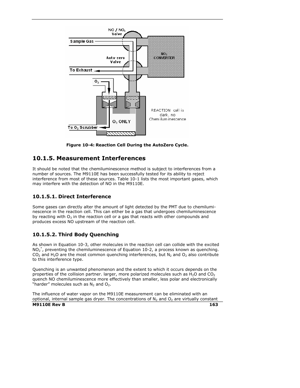 Measurement interferences, Direct interference, Third body quenching | Teledyne 9110E - Nitrogen Oxides Analyzer User Manual | Page 177 / 280