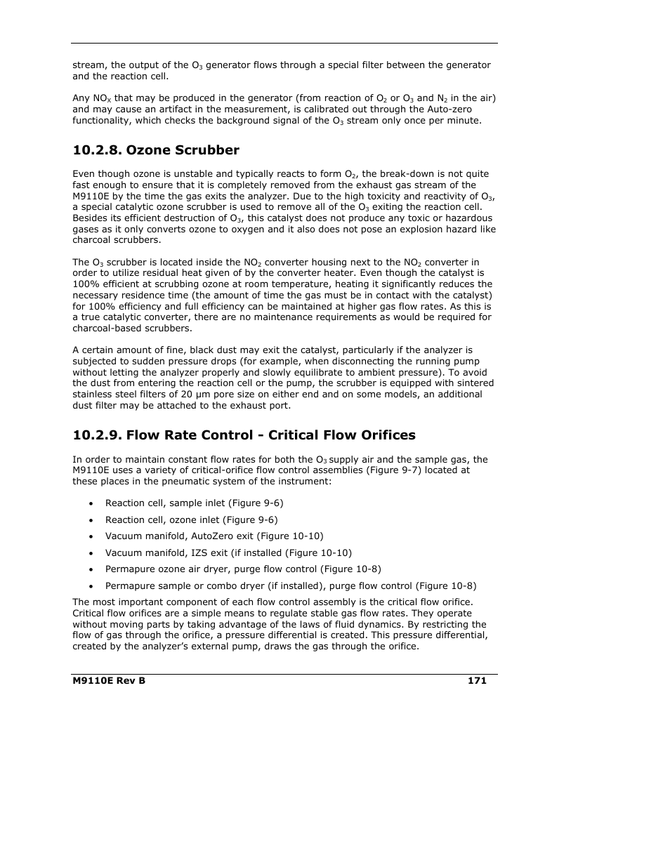 Ozone scrubber, Flow rate control - critical flow orifices | Teledyne 9110E - Nitrogen Oxides Analyzer User Manual | Page 185 / 280