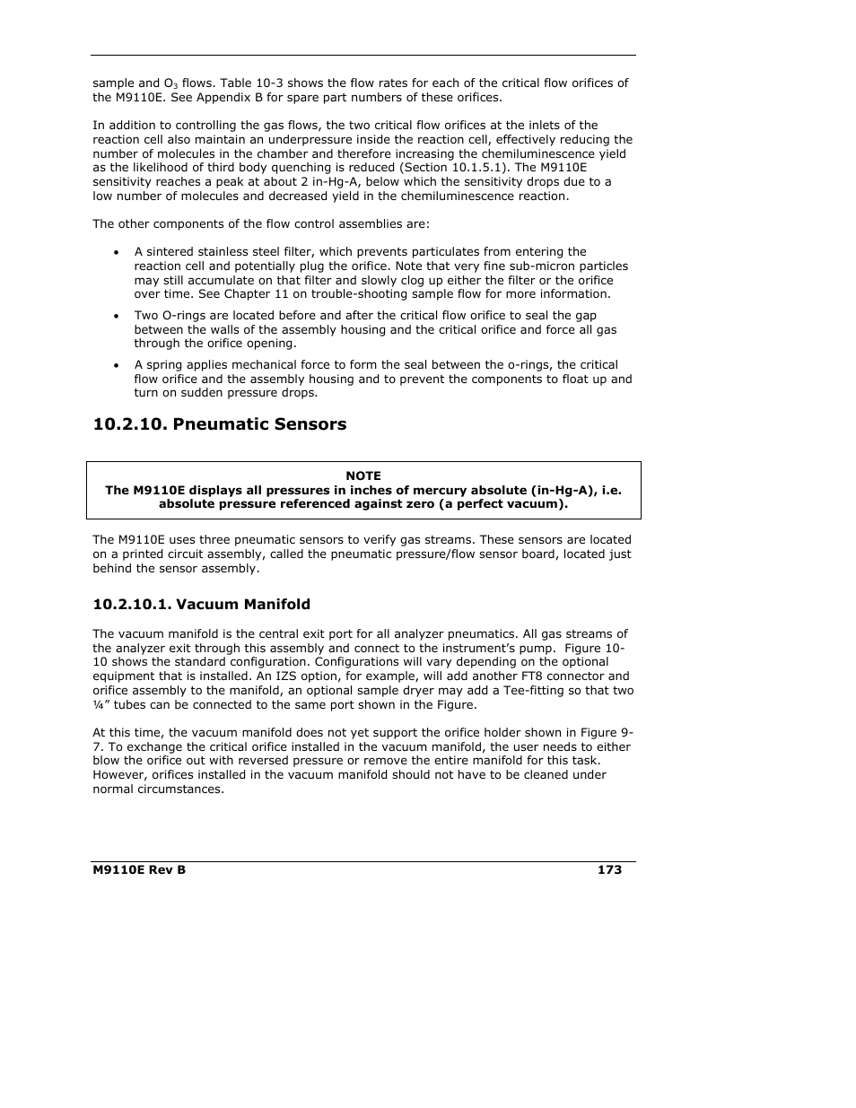 Pneumatic sensors | Teledyne 9110E - Nitrogen Oxides Analyzer User Manual | Page 187 / 280