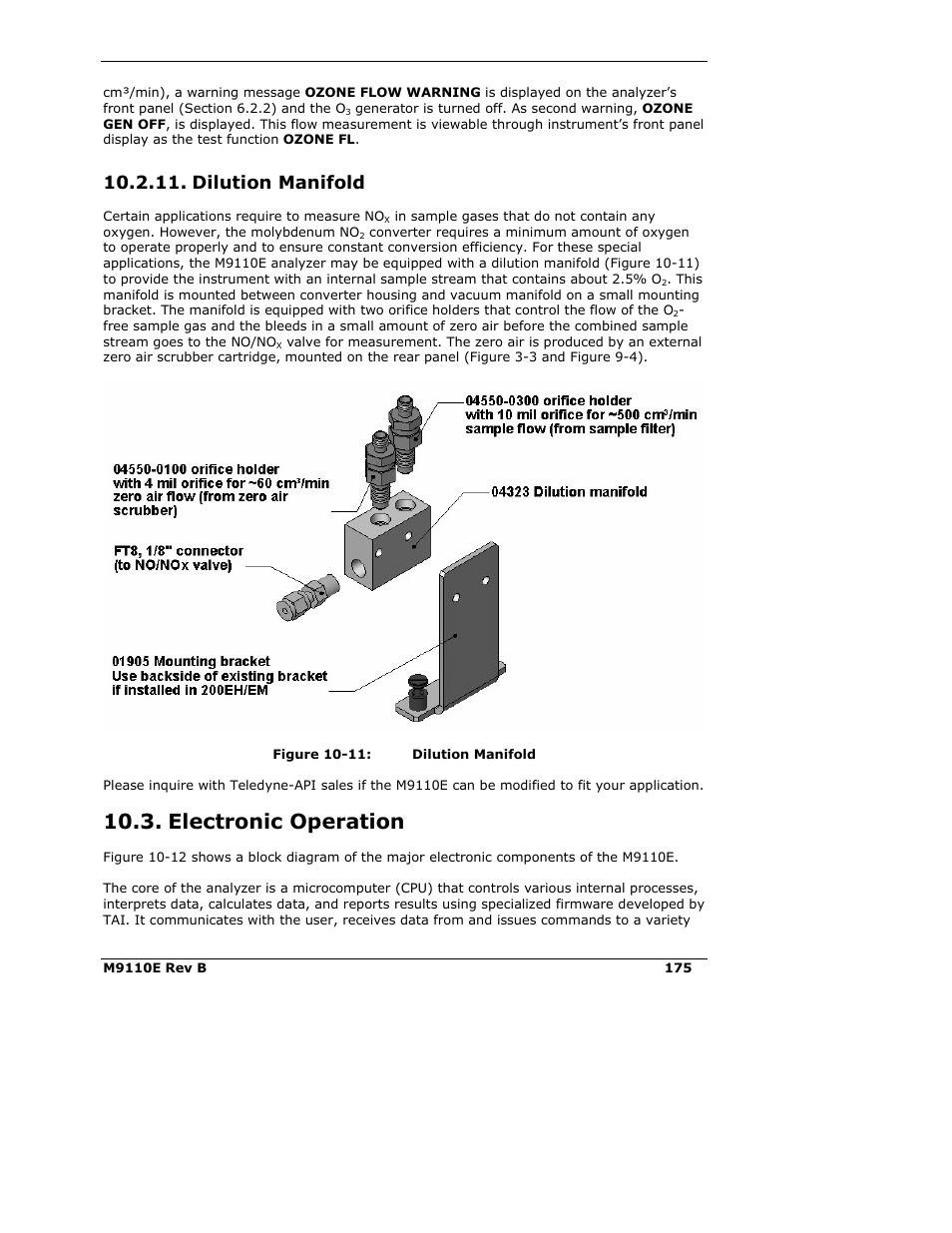 Electronic operation, Dilution manifold | Teledyne 9110E - Nitrogen Oxides Analyzer User Manual | Page 189 / 280