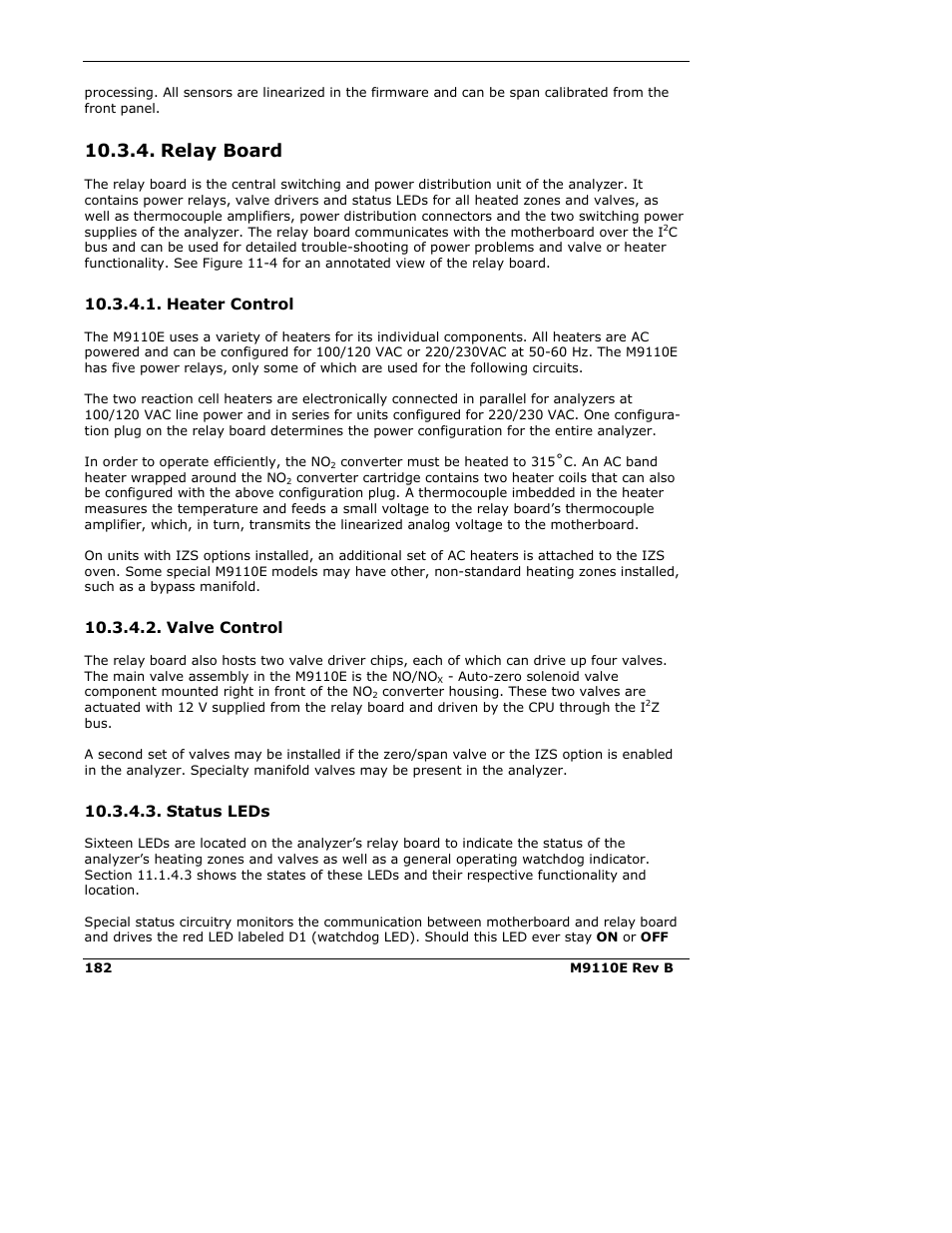 Relay board | Teledyne 9110E - Nitrogen Oxides Analyzer User Manual | Page 196 / 280