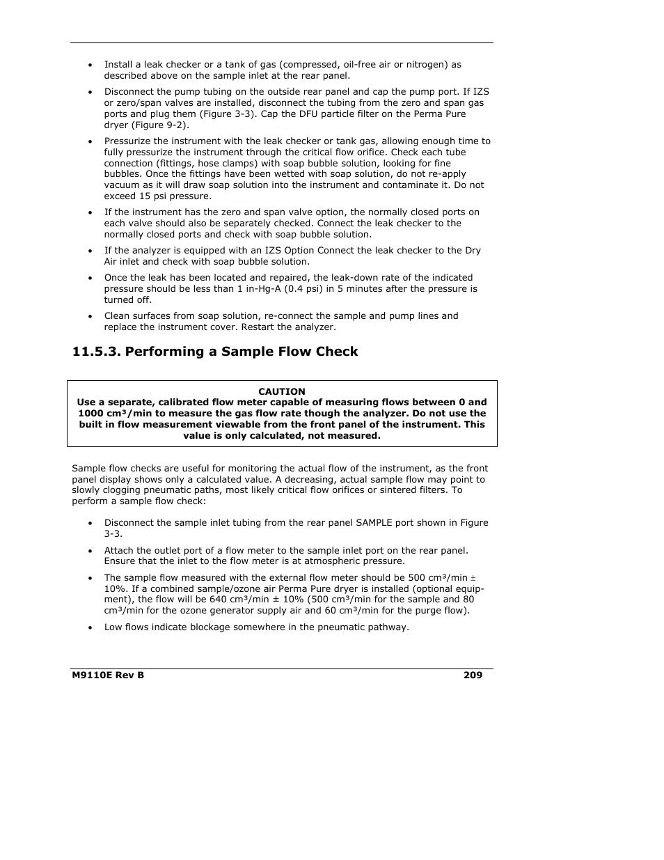 Performing a sample flow check | Teledyne 9110E - Nitrogen Oxides Analyzer User Manual | Page 223 / 280