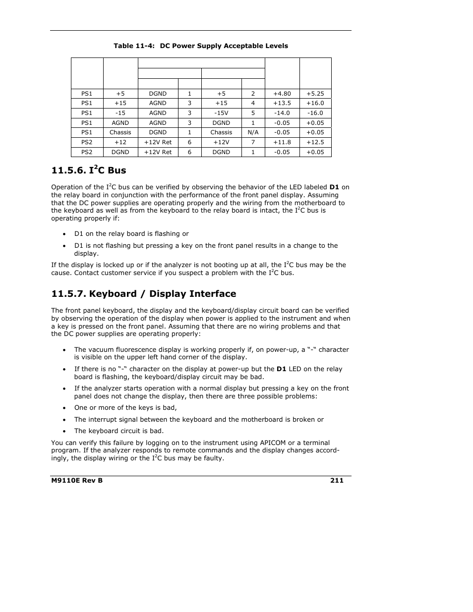 C bus, Keyboard / display interface | Teledyne 9110E - Nitrogen Oxides Analyzer User Manual | Page 225 / 280