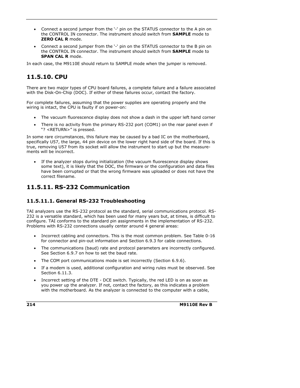 Rs-232 communication | Teledyne 9110E - Nitrogen Oxides Analyzer User Manual | Page 228 / 280