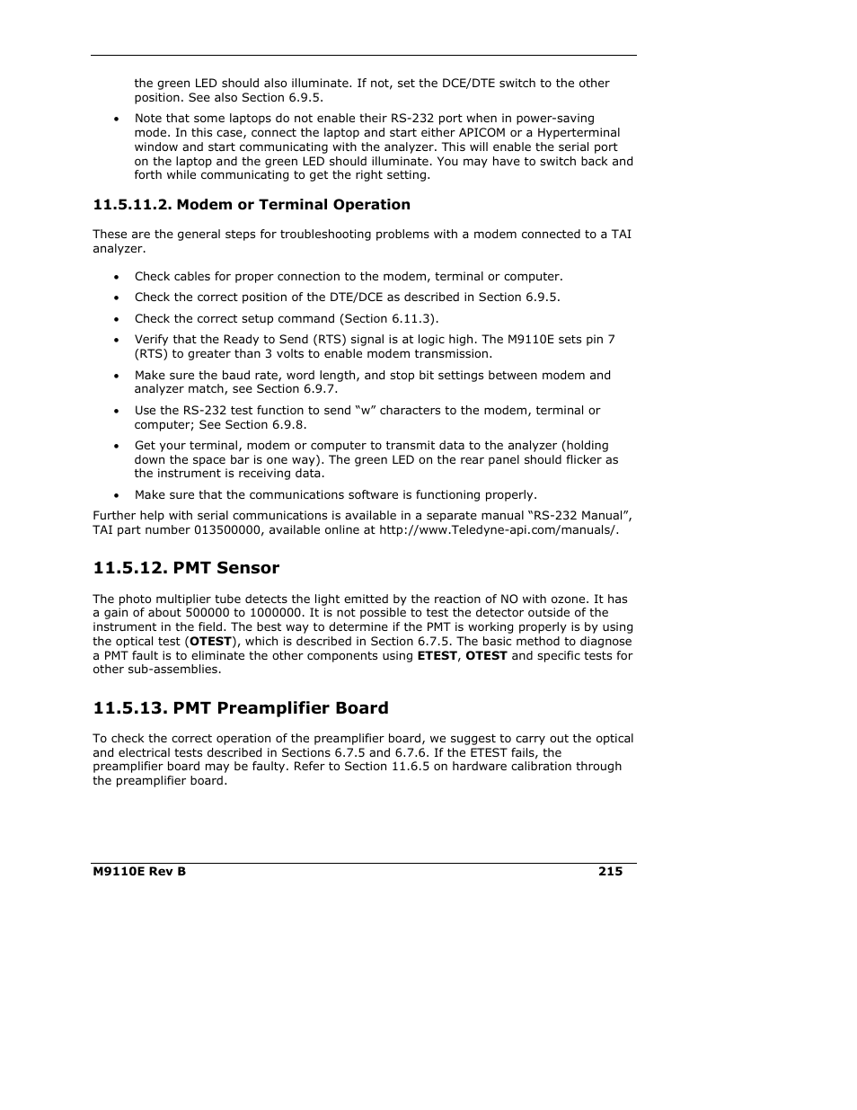 Pmt sensor, Pmt preamplifier board | Teledyne 9110E - Nitrogen Oxides Analyzer User Manual | Page 229 / 280