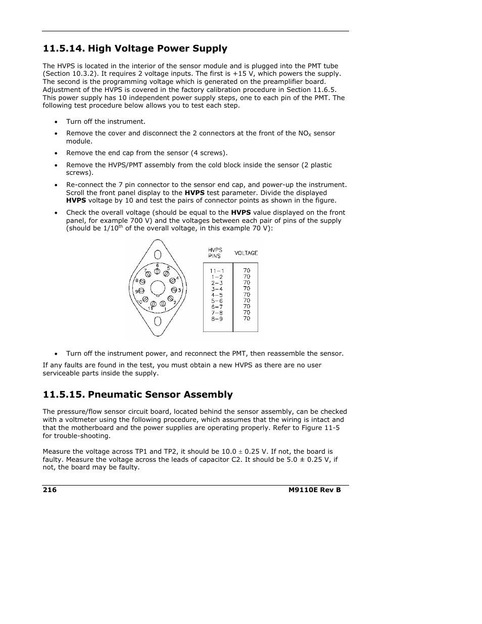 High voltage power supply, Pneumatic sensor assembly | Teledyne 9110E - Nitrogen Oxides Analyzer User Manual | Page 230 / 280