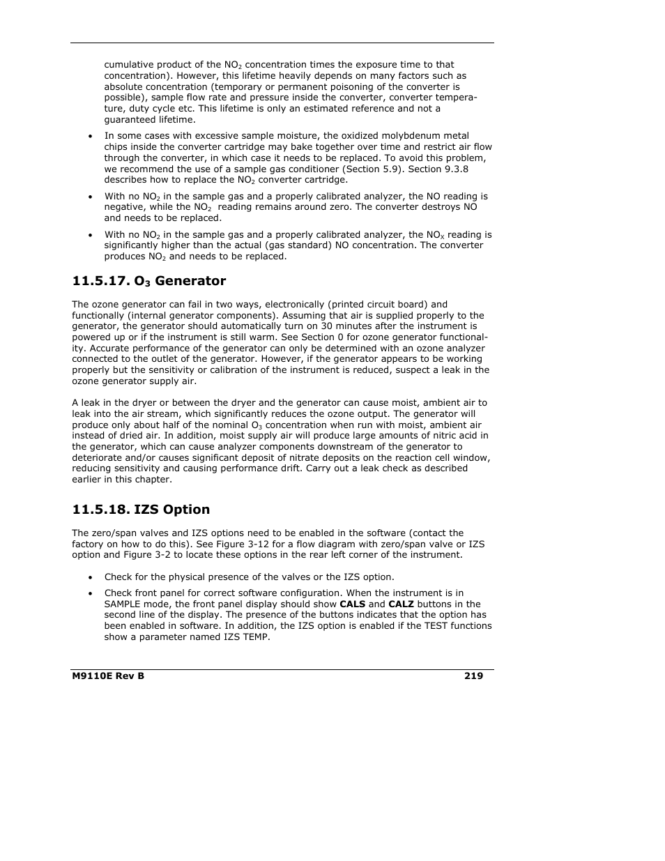 Generator, Izs option | Teledyne 9110E - Nitrogen Oxides Analyzer User Manual | Page 233 / 280