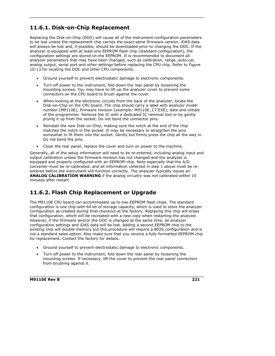 Disk-on-chip replacement, Flash chip replacement or upgrade | Teledyne 9110E - Nitrogen Oxides Analyzer User Manual | Page 235 / 280