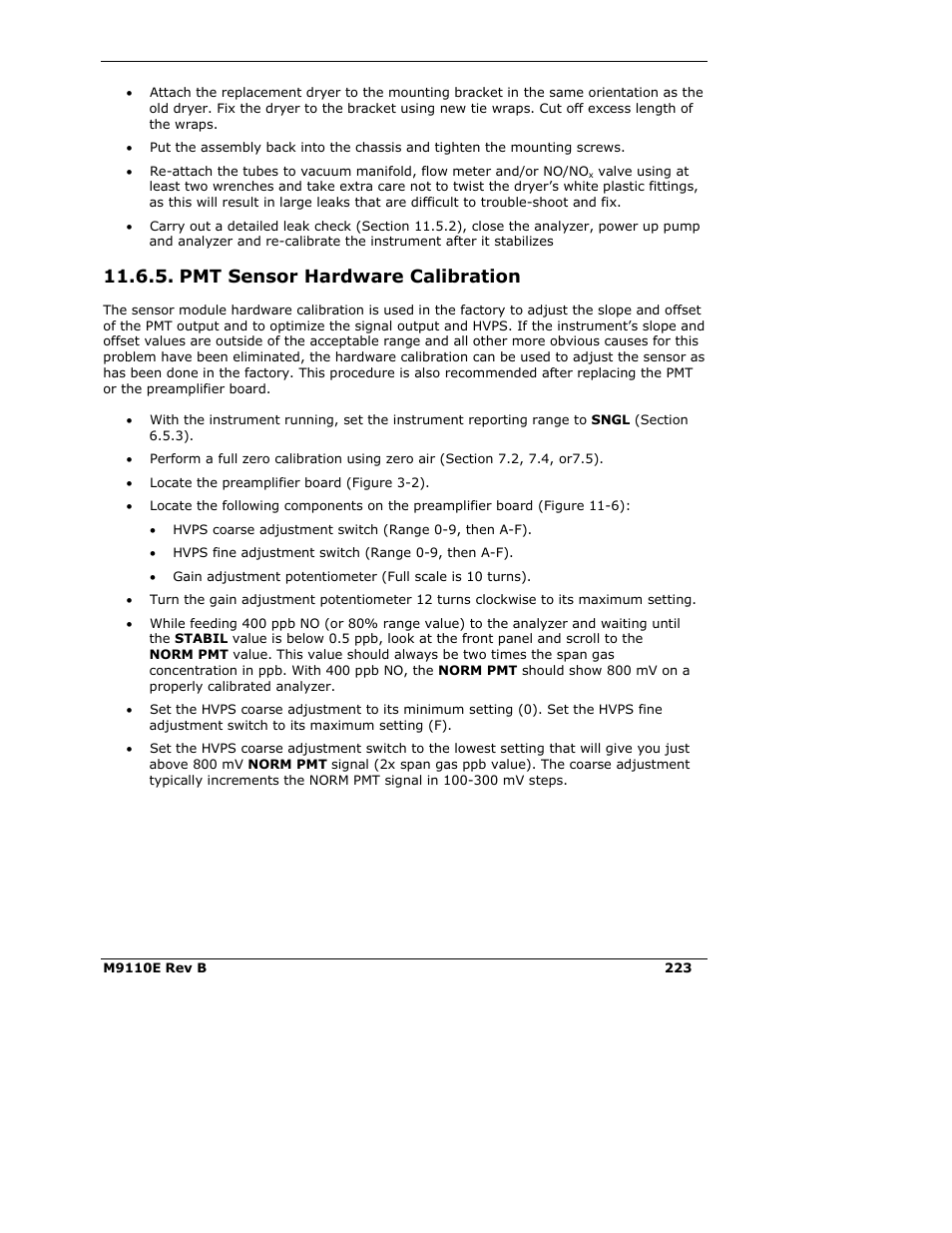 Pmt sensor hardware calibration | Teledyne 9110E - Nitrogen Oxides Analyzer User Manual | Page 237 / 280