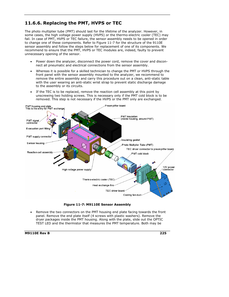 Replacing the pmt, hvps or tec | Teledyne 9110E - Nitrogen Oxides Analyzer User Manual | Page 239 / 280