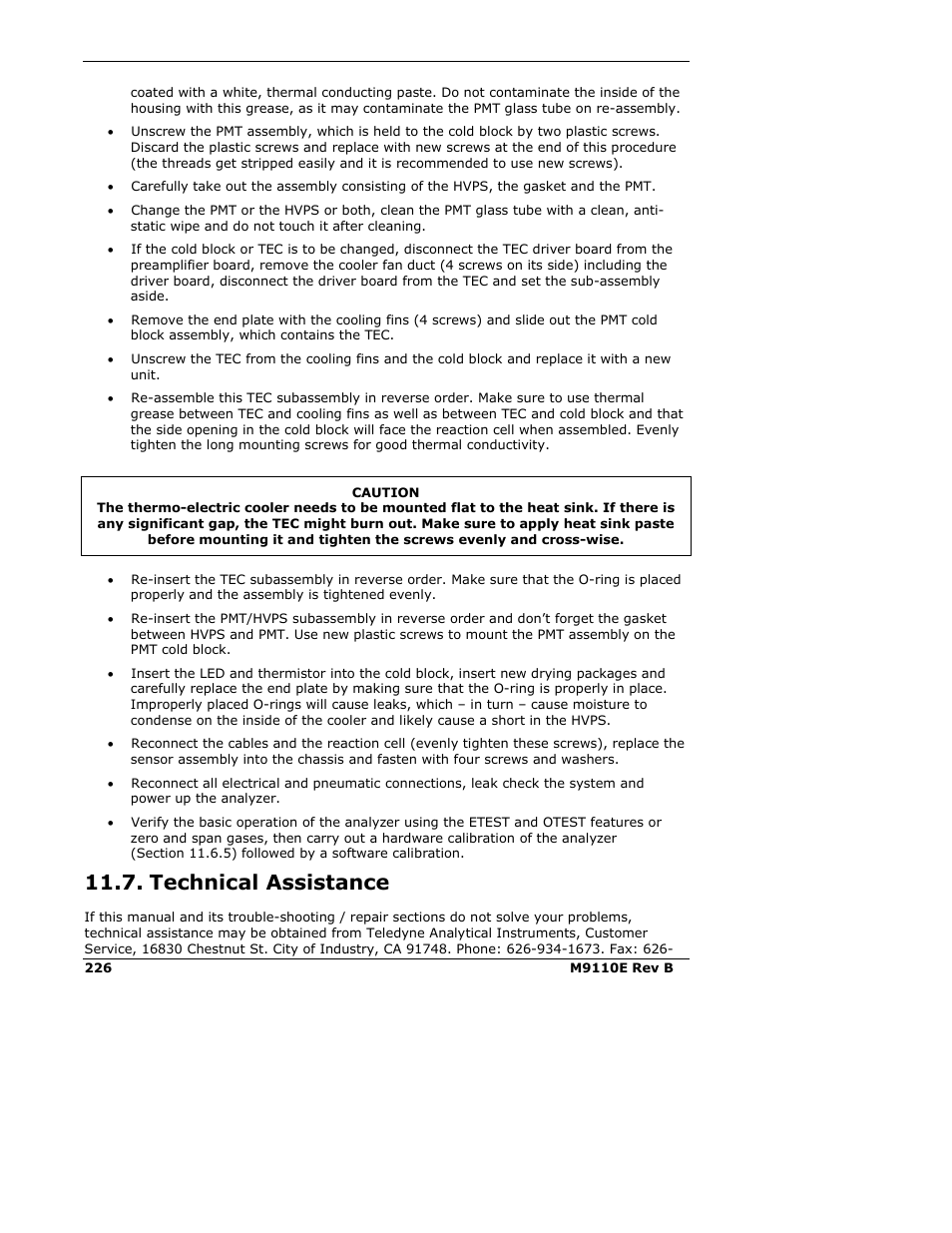 Technical assistance | Teledyne 9110E - Nitrogen Oxides Analyzer User Manual | Page 240 / 280