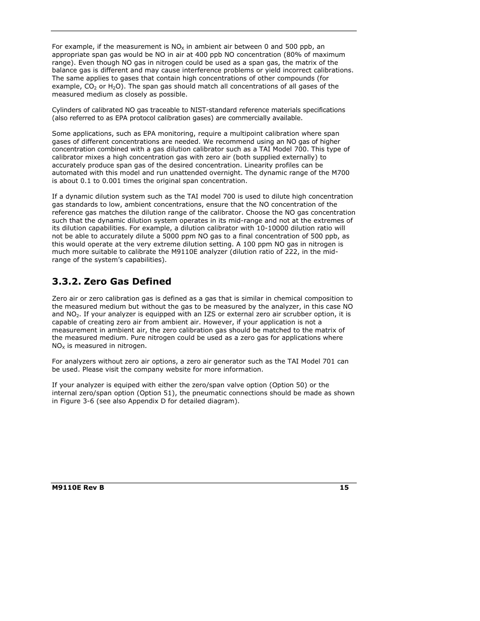 Zero gas defined | Teledyne 9110E - Nitrogen Oxides Analyzer User Manual | Page 29 / 280