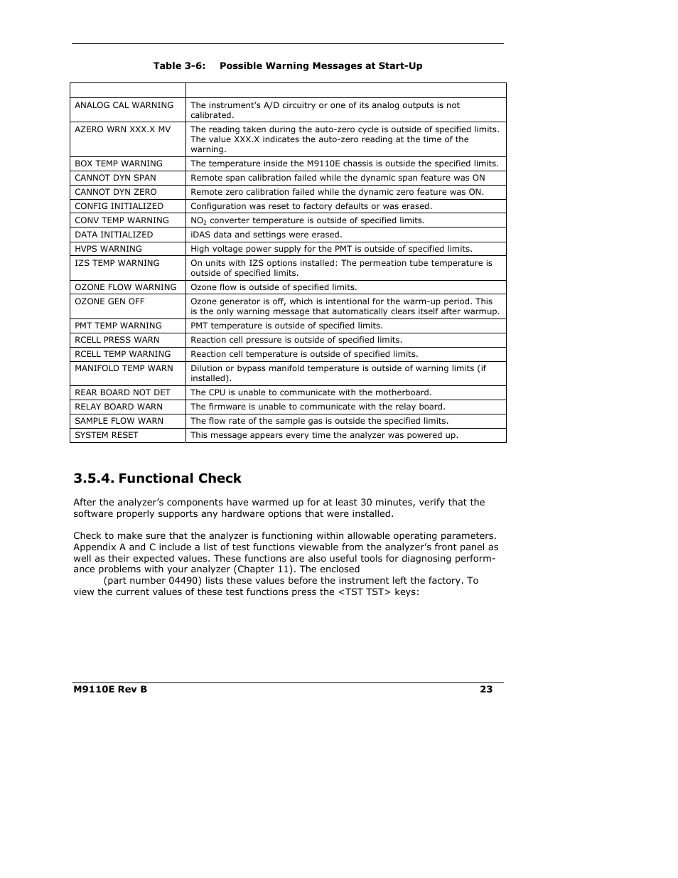 Functional check | Teledyne 9110E - Nitrogen Oxides Analyzer User Manual | Page 37 / 280