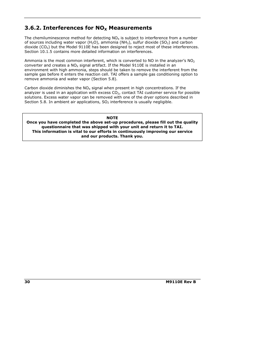 Interferences for no, Measurements | Teledyne 9110E - Nitrogen Oxides Analyzer User Manual | Page 44 / 280