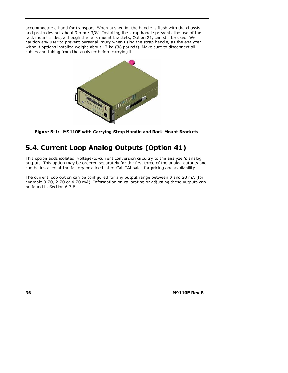 Current loop analog outputs (option 41) | Teledyne 9110E - Nitrogen Oxides Analyzer User Manual | Page 50 / 280