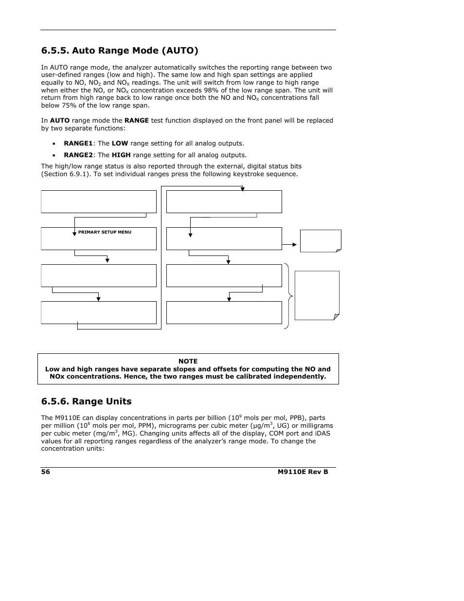 Auto range mode (auto), Range units | Teledyne 9110E - Nitrogen Oxides Analyzer User Manual | Page 70 / 280