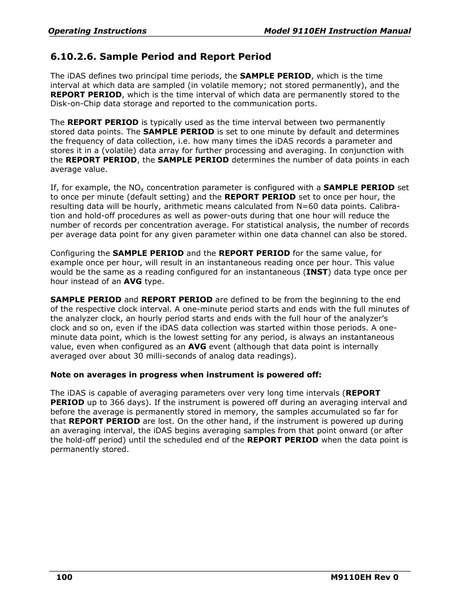 Sample period and report period | Teledyne 9110EH - Nitrogen Oxides Analyzer User Manual | Page 114 / 279