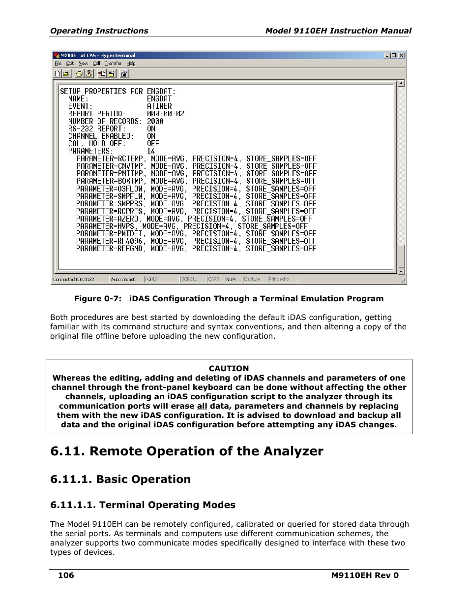 Remote operation of the analyzer, Basic operation, Terminal operating modes | Figure 6-7, N 6.11 for detai, Figure 0-7) | Teledyne 9110EH - Nitrogen Oxides Analyzer User Manual | Page 120 / 279