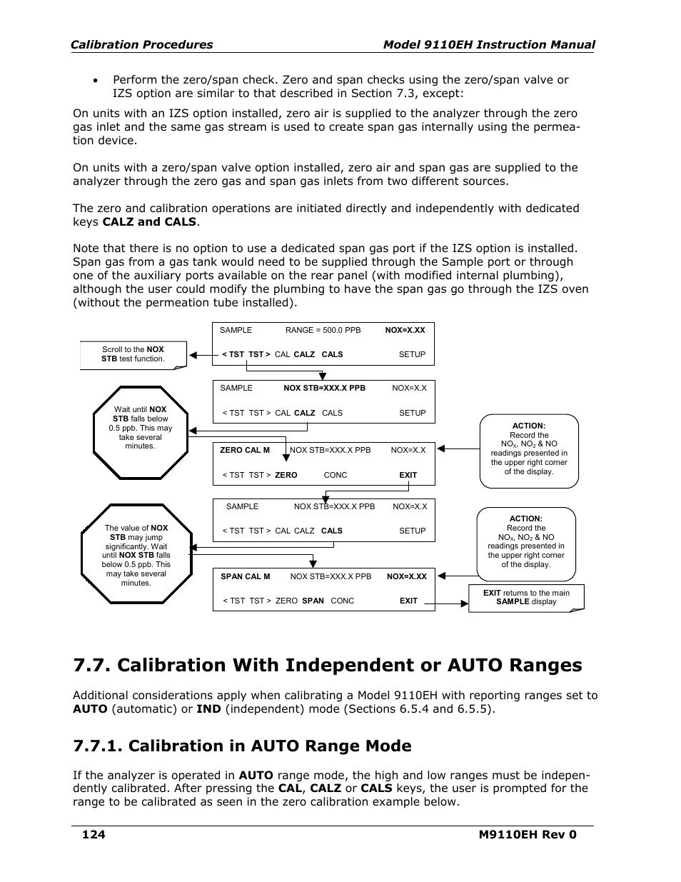 Calibration with independent or auto ranges, Calibration in auto range mode | Teledyne 9110EH - Nitrogen Oxides Analyzer User Manual | Page 138 / 279