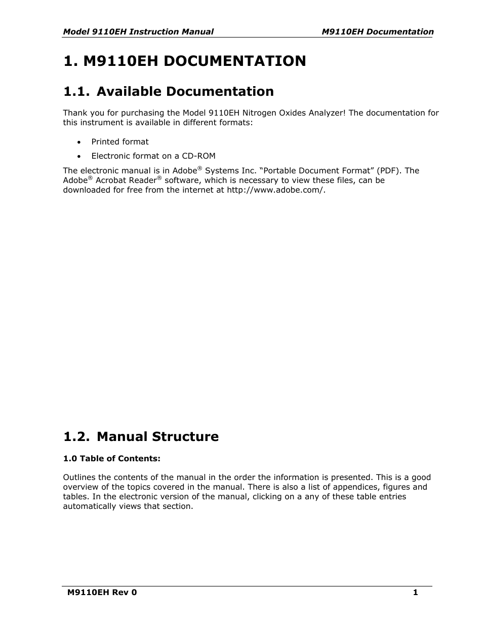 M200e documentation, Available documentation, Manual structure | M9110eh documentation | Teledyne 9110EH - Nitrogen Oxides Analyzer User Manual | Page 15 / 279