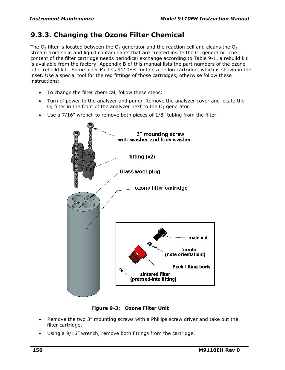 Changing the ozone filter chemical, Figure 9-3, 04419 ozone filter unit | Teledyne 9110EH - Nitrogen Oxides Analyzer User Manual | Page 164 / 279