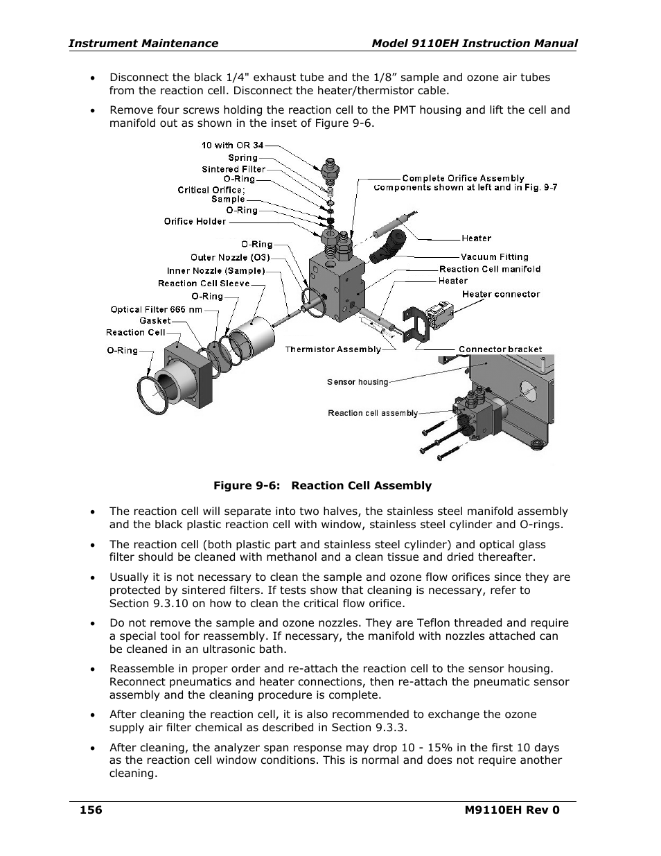 Figure 9-6, Reaction cell assembly | Teledyne 9110EH - Nitrogen Oxides Analyzer User Manual | Page 170 / 279