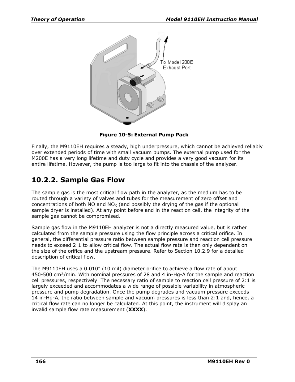 Sample gas flow, Figure 10-5, External pump pack | Ternal pump (figure 10-5) | Teledyne 9110EH - Nitrogen Oxides Analyzer User Manual | Page 180 / 279