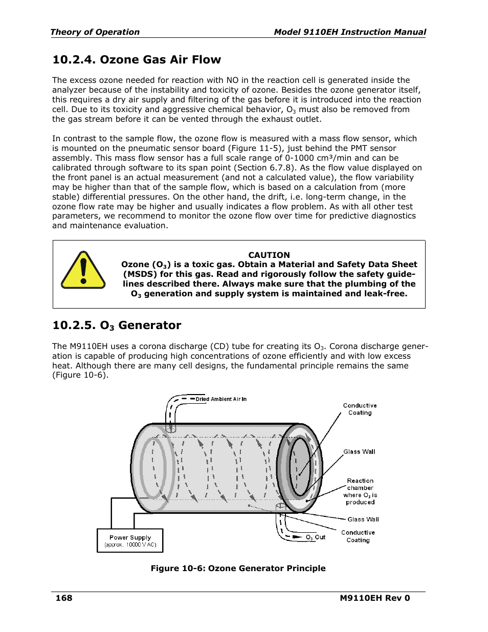 Ozone gas air flow, O3 generator, Generator | Figure 10-6, Ozone generator principle | Teledyne 9110EH - Nitrogen Oxides Analyzer User Manual | Page 182 / 279