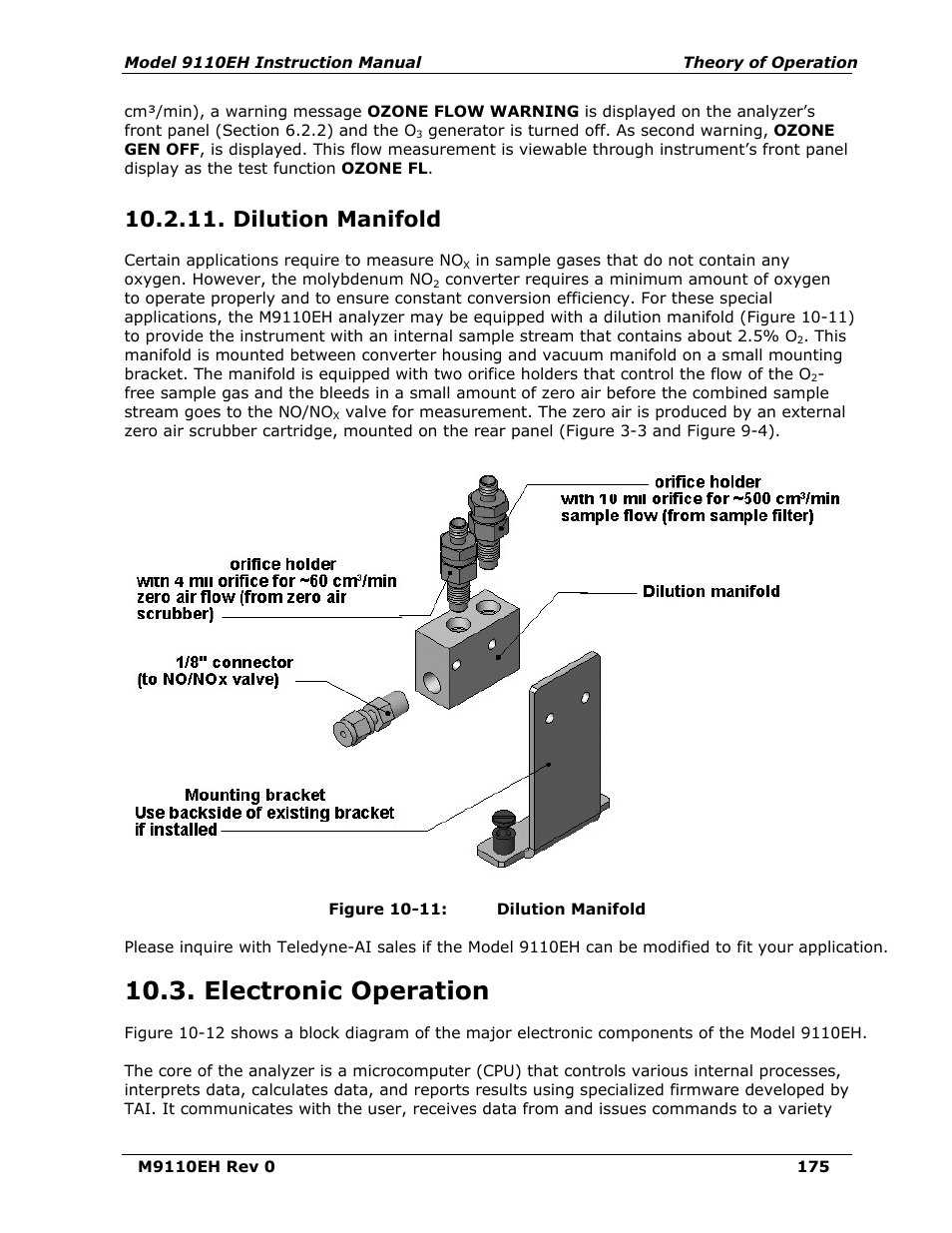 Dilution manifold, Electronic operation, Figure 10-11 | Teledyne 9110EH - Nitrogen Oxides Analyzer User Manual | Page 189 / 279