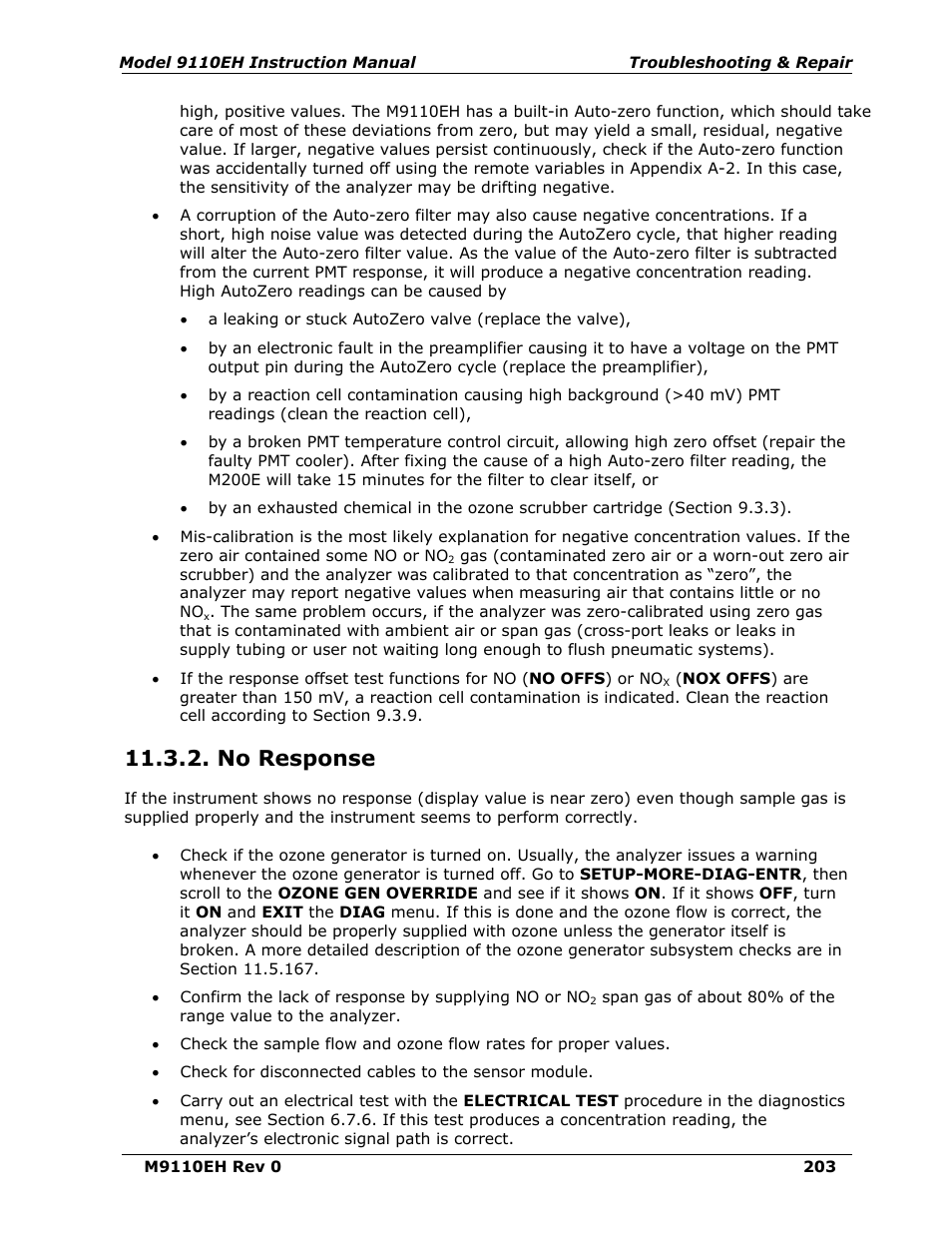 No response | Teledyne 9110EH - Nitrogen Oxides Analyzer User Manual | Page 217 / 279