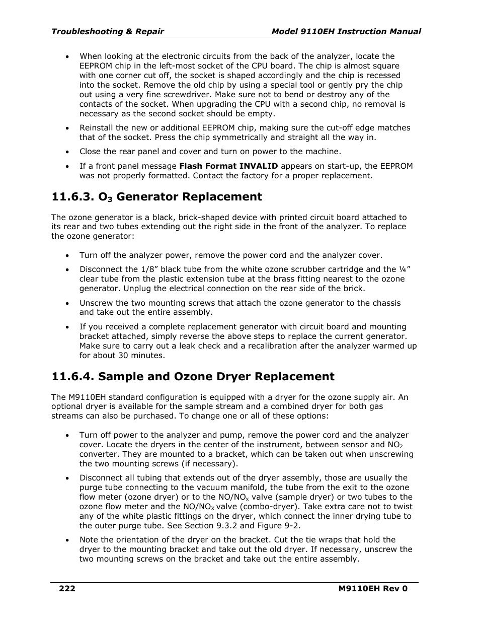 O3 generator replacement, Sample and ozone dryer replacement, Generator replacement | Teledyne 9110EH - Nitrogen Oxides Analyzer User Manual | Page 236 / 279