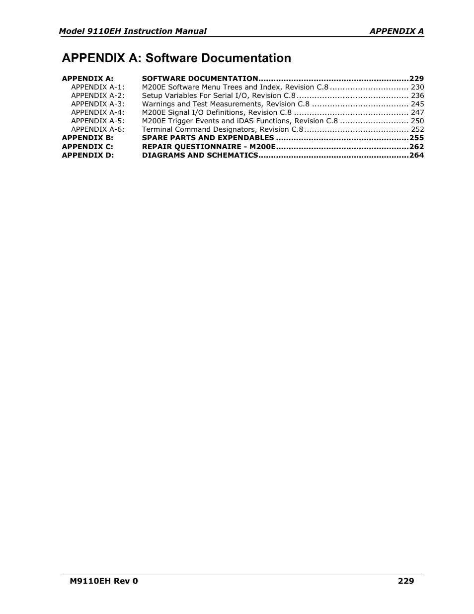 Appendix a, Software documentation, Appendix a: software documentation | Teledyne 9110EH - Nitrogen Oxides Analyzer User Manual | Page 243 / 279