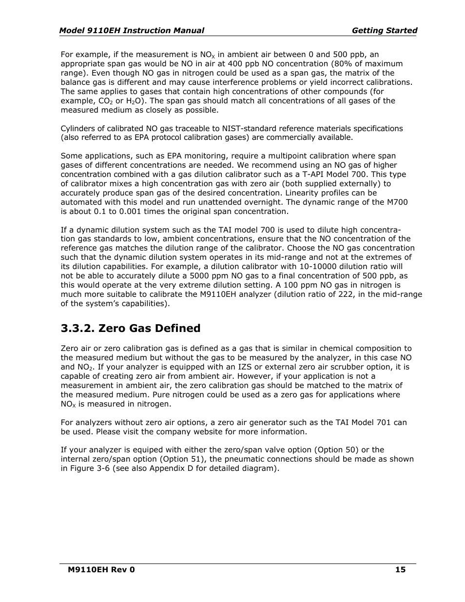 Zero gas defined | Teledyne 9110EH - Nitrogen Oxides Analyzer User Manual | Page 29 / 279