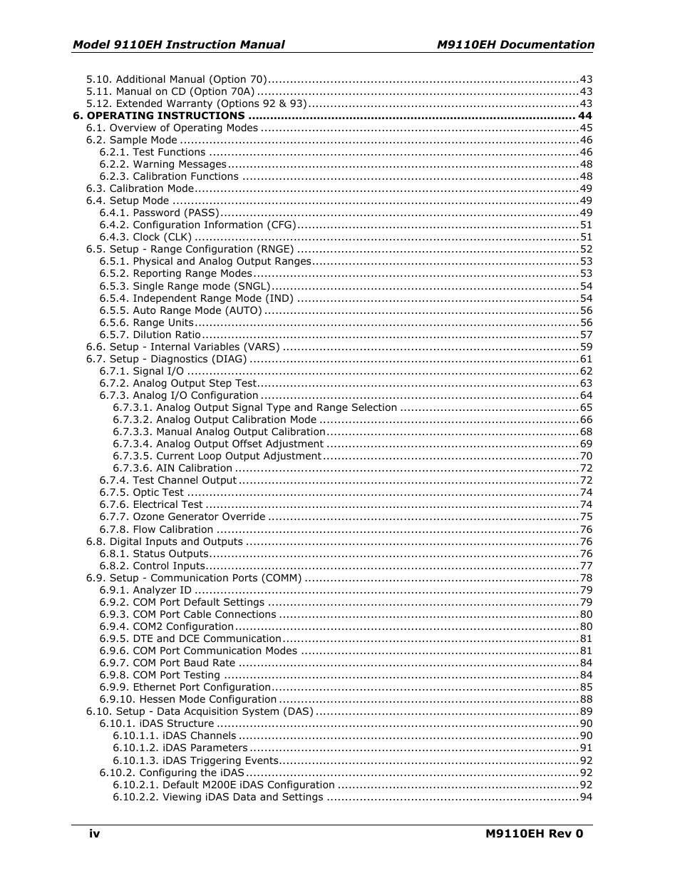 Teledyne 9110EH - Nitrogen Oxides Analyzer User Manual | Page 4 / 279