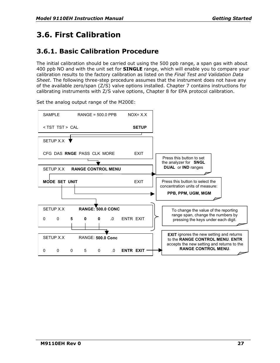 First calibration, Basic calibration procedure | Teledyne 9110EH - Nitrogen Oxides Analyzer User Manual | Page 41 / 279