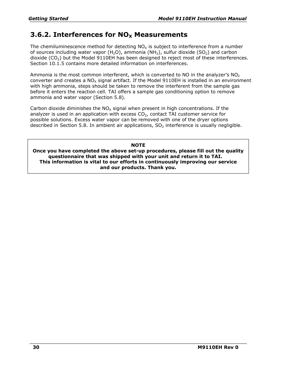 Interferences for nox measurements, Interferences for no, Measurements | Teledyne 9110EH - Nitrogen Oxides Analyzer User Manual | Page 44 / 279