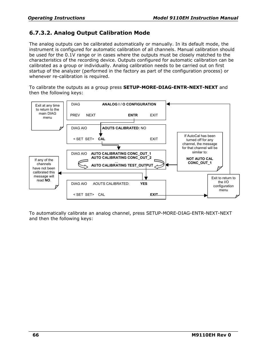 Analog output calibration mode | Teledyne 9110EH - Nitrogen Oxides Analyzer User Manual | Page 80 / 279