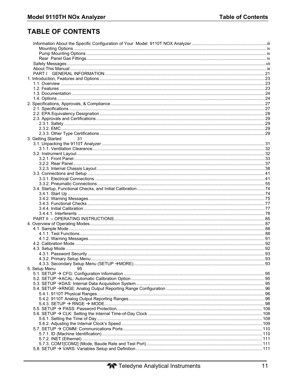 Teledyne 9110T - Nitrogen Oxides Analyzer User Manual | Page 11 / 378