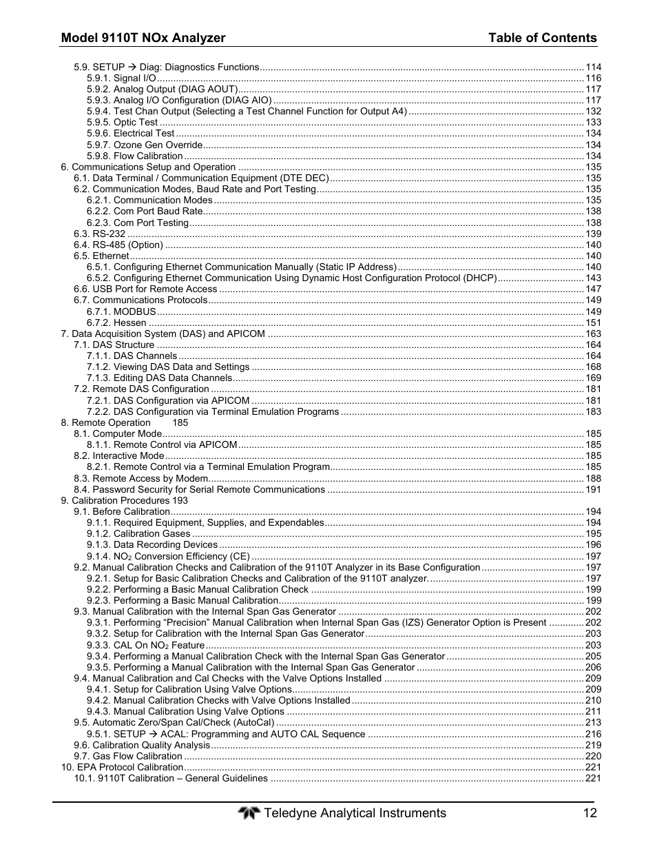 Teledyne 9110T - Nitrogen Oxides Analyzer User Manual | Page 12 / 378