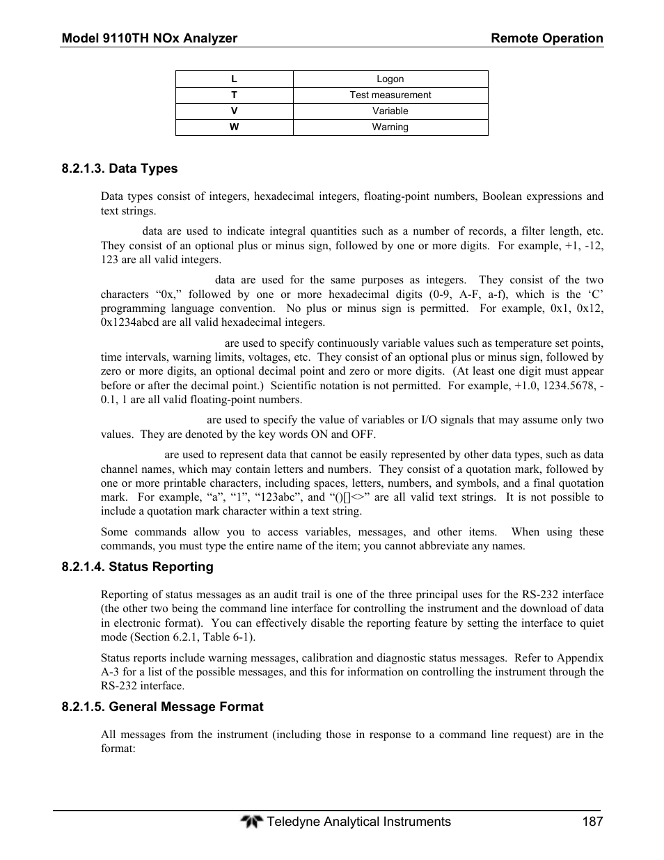 Teledyne 9110T - Nitrogen Oxides Analyzer User Manual | Page 187 / 378