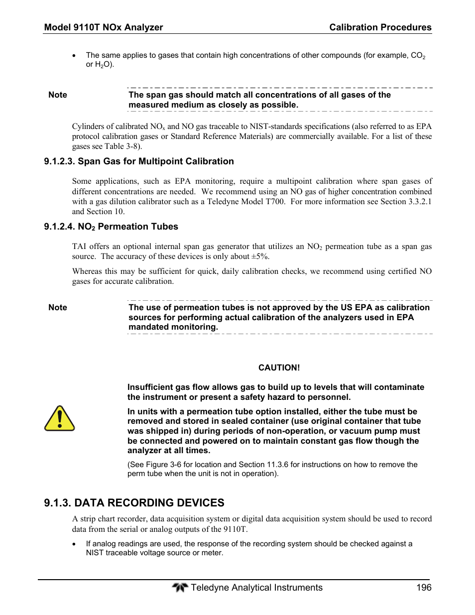 Data recording devices | Teledyne 9110T - Nitrogen Oxides Analyzer User Manual | Page 196 / 378