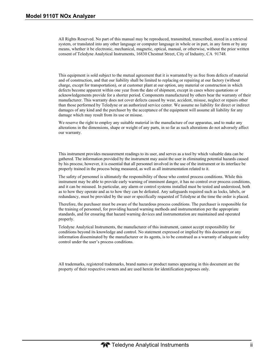 Teledyne 9110T - Nitrogen Oxides Analyzer User Manual | Page 2 / 378