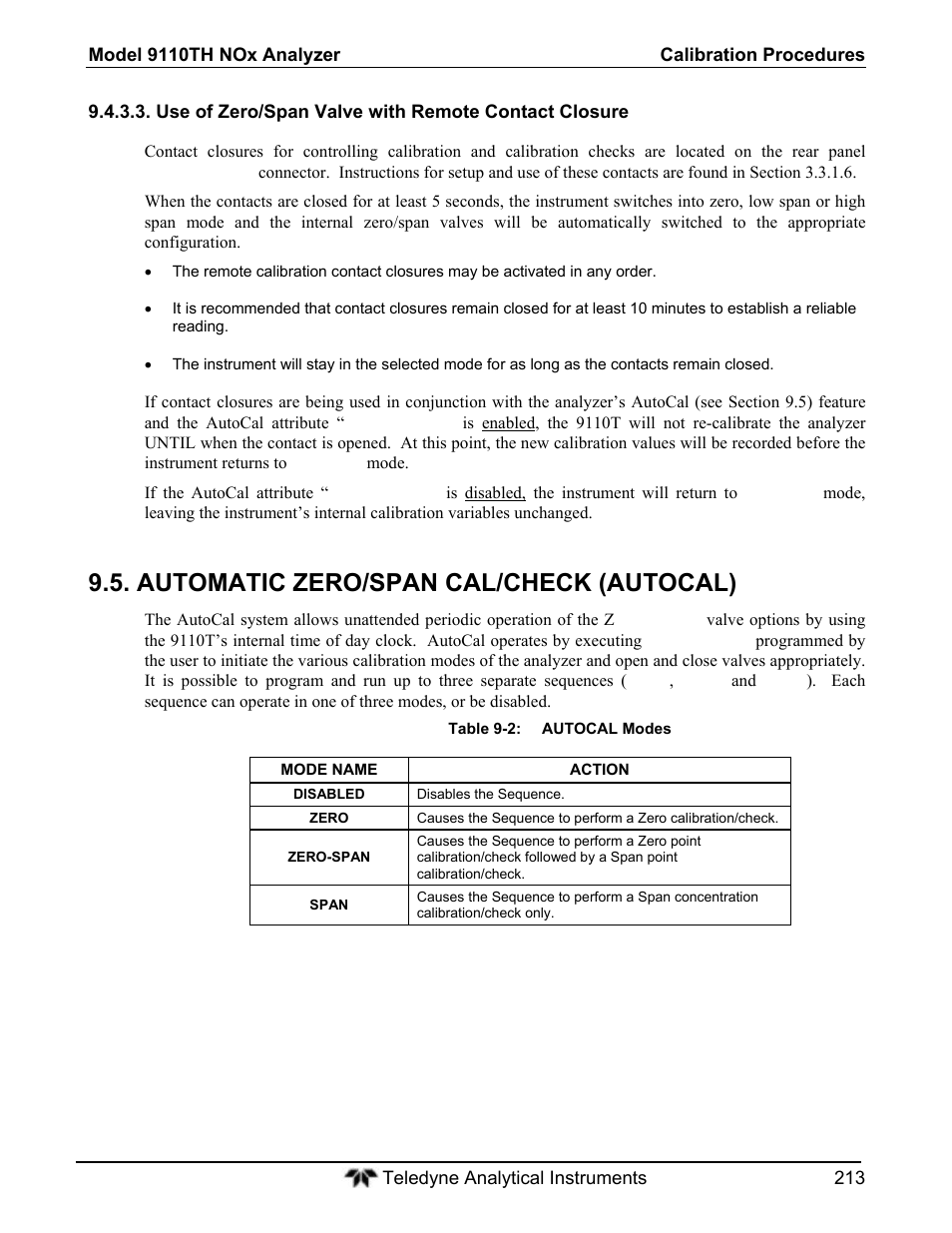 Automatic zero/span cal/check (autocal) | Teledyne 9110T - Nitrogen Oxides Analyzer User Manual | Page 213 / 378