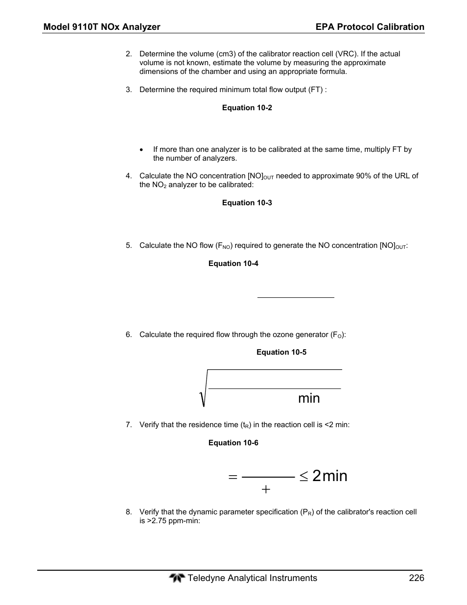 Min 2, Fv t, No f x ] [no = f | Teledyne 9110T - Nitrogen Oxides Analyzer User Manual | Page 226 / 378