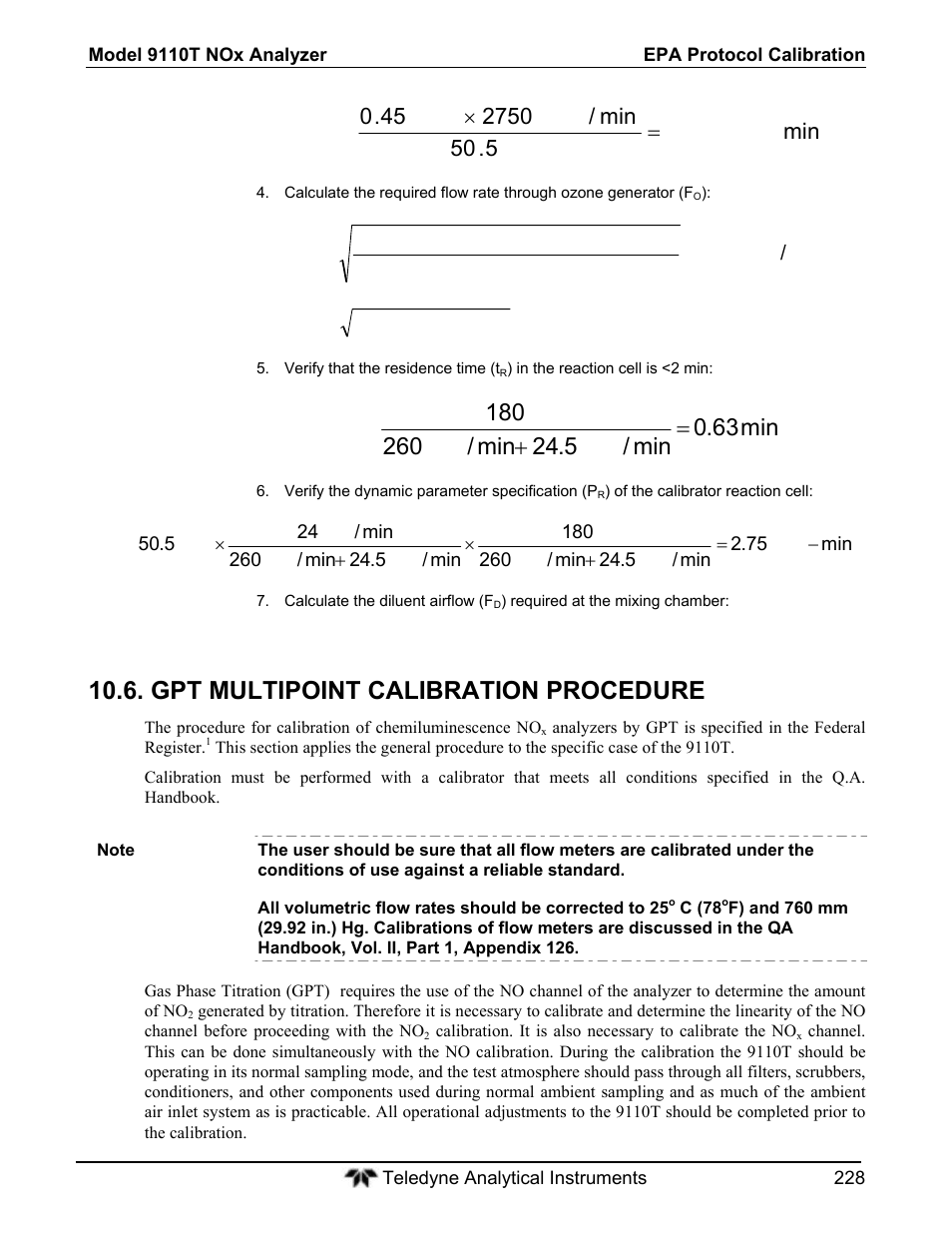 Gpt multipoint calibration procedure | Teledyne 9110T - Nitrogen Oxides Analyzer User Manual | Page 228 / 378