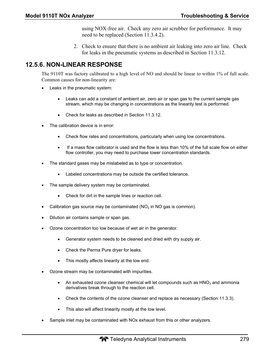 Non-linear response | Teledyne 9110T - Nitrogen Oxides Analyzer User Manual | Page 279 / 378