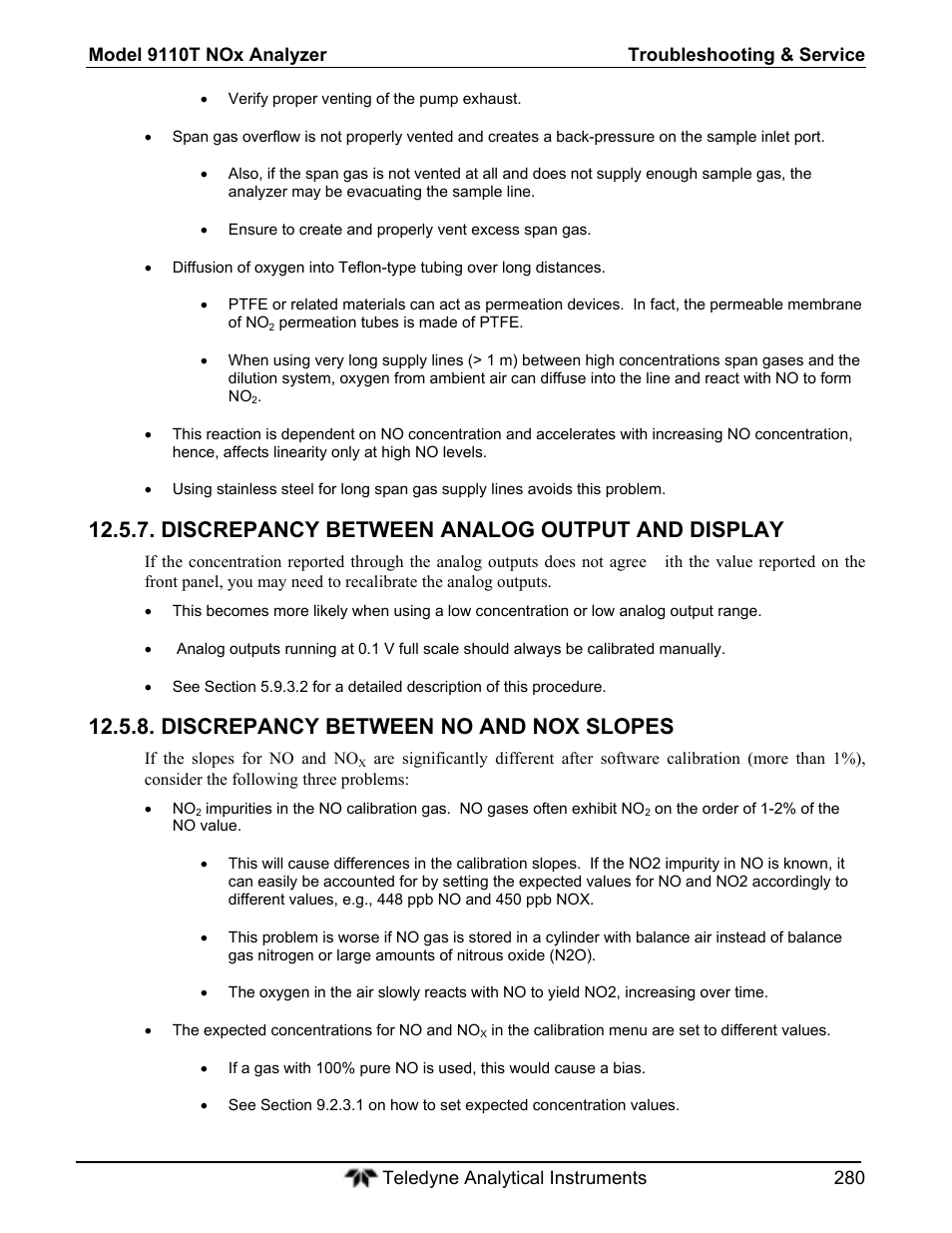 Discrepancy between analog output and display, Discrepancy between no and nox slopes | Teledyne 9110T - Nitrogen Oxides Analyzer User Manual | Page 280 / 378