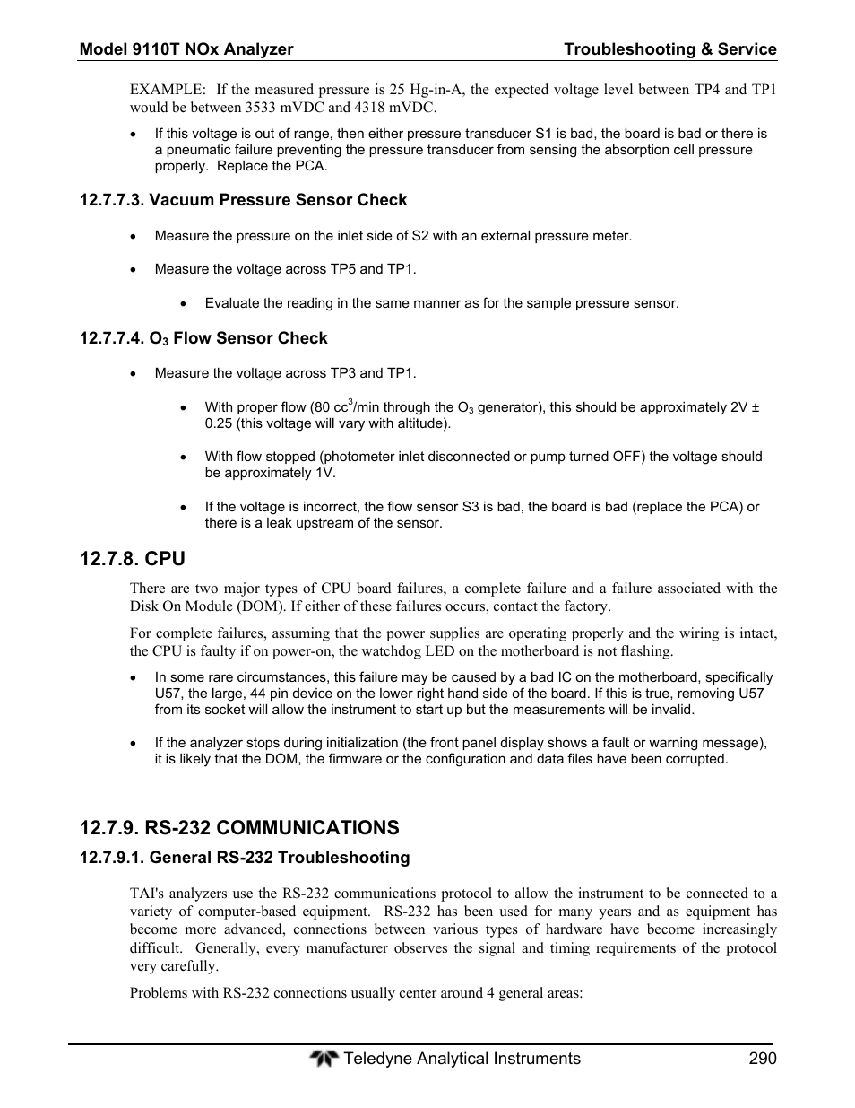 Rs-232 communications | Teledyne 9110T - Nitrogen Oxides Analyzer User Manual | Page 290 / 378